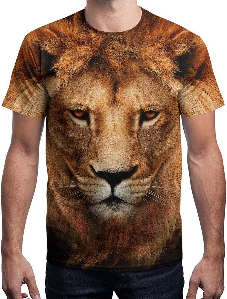 Mens T shirt Unisex 3D Colorful Print Graphic Tee Shirts for Men Women and Teens tee Casual tops summer clothes Lion pattern