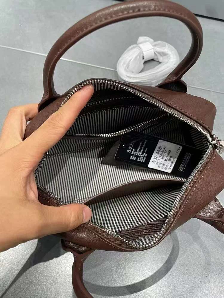 Retro Top-Grain Vegetable Tanning Cow Leather Women Bowg Boston Tote Coffee Color Cowskin Female Handbag Shoulder Bag 24Cm