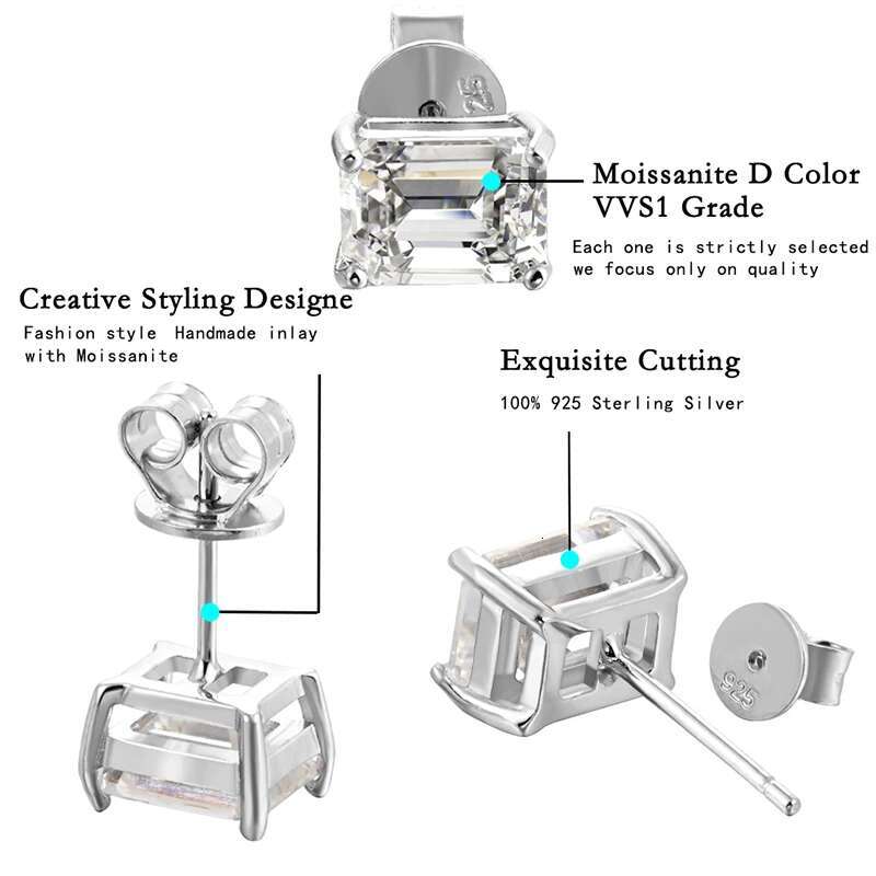 ALIZERO 2 Carat D Color Moissanite Stud Earrings For Women Top Quality 100% S Sterg Sier Sparkg Wedding Fine Jewelry