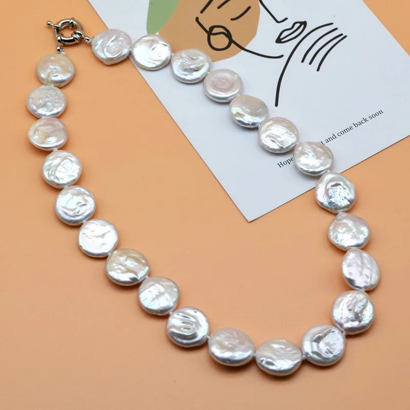 White Baroque Necklace Natural Coin Drop Shape Pearl Necklace Exaggerated Women Necklaces Mom Gifts 250222