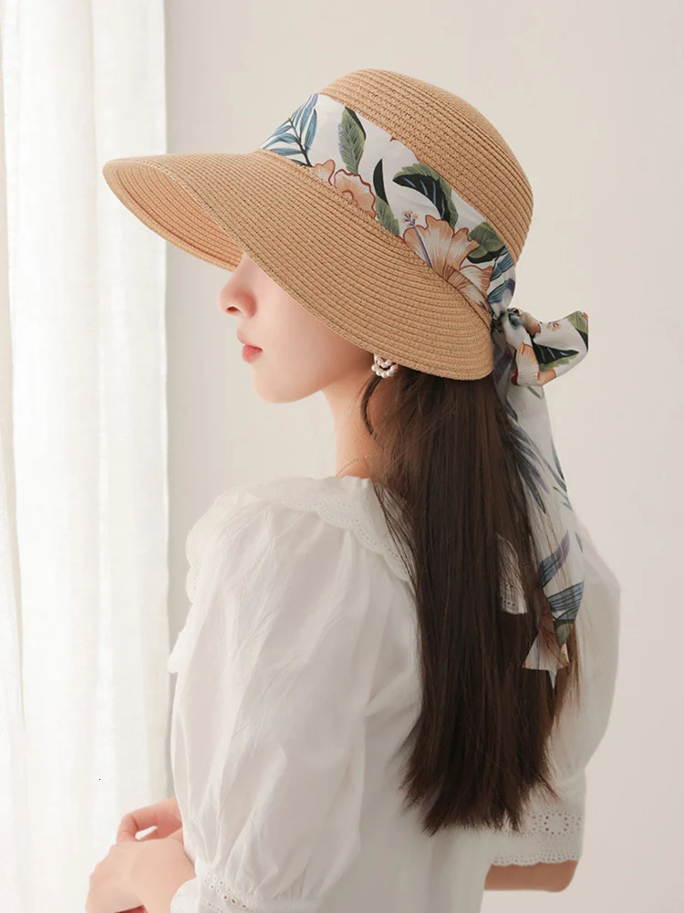 High selling womens summer tourism vacation sunshade and sunscreen hats leaf ribbon leisure beach large brim sun hat 250218
