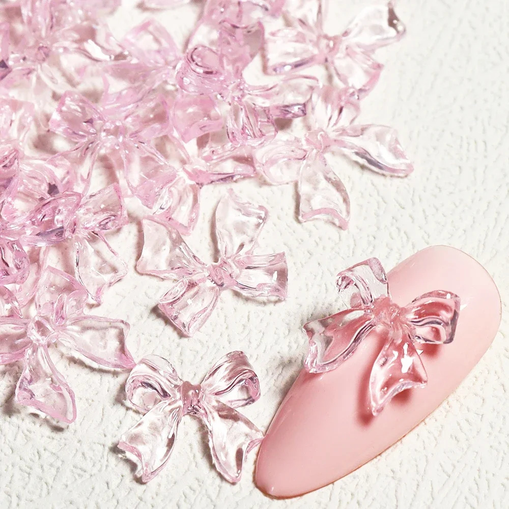 30pcs Kawaii Candy Pink Bow Nail Charms 3D Resin Jewelry Art Decoration Accessories Pennant French Style Supplies 250217