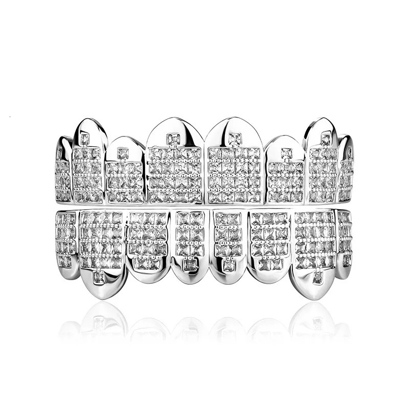 Hip Hop Iced Out Teeth Gold Plated Dental Grills Rock Tooth Caps Crystal Teeth Caps Halloween Tooth 250220