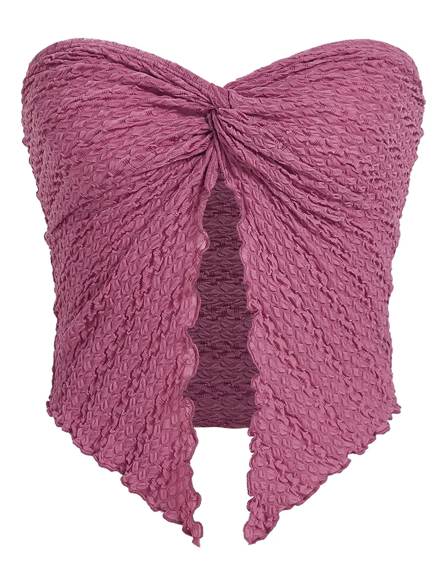 Dghisre Summer Women Y2K Twist Knot Knit Bandeau Tube Top Strapless Backless Open Front Cutout Hem Crop Tank Corset Top Bustier 250225