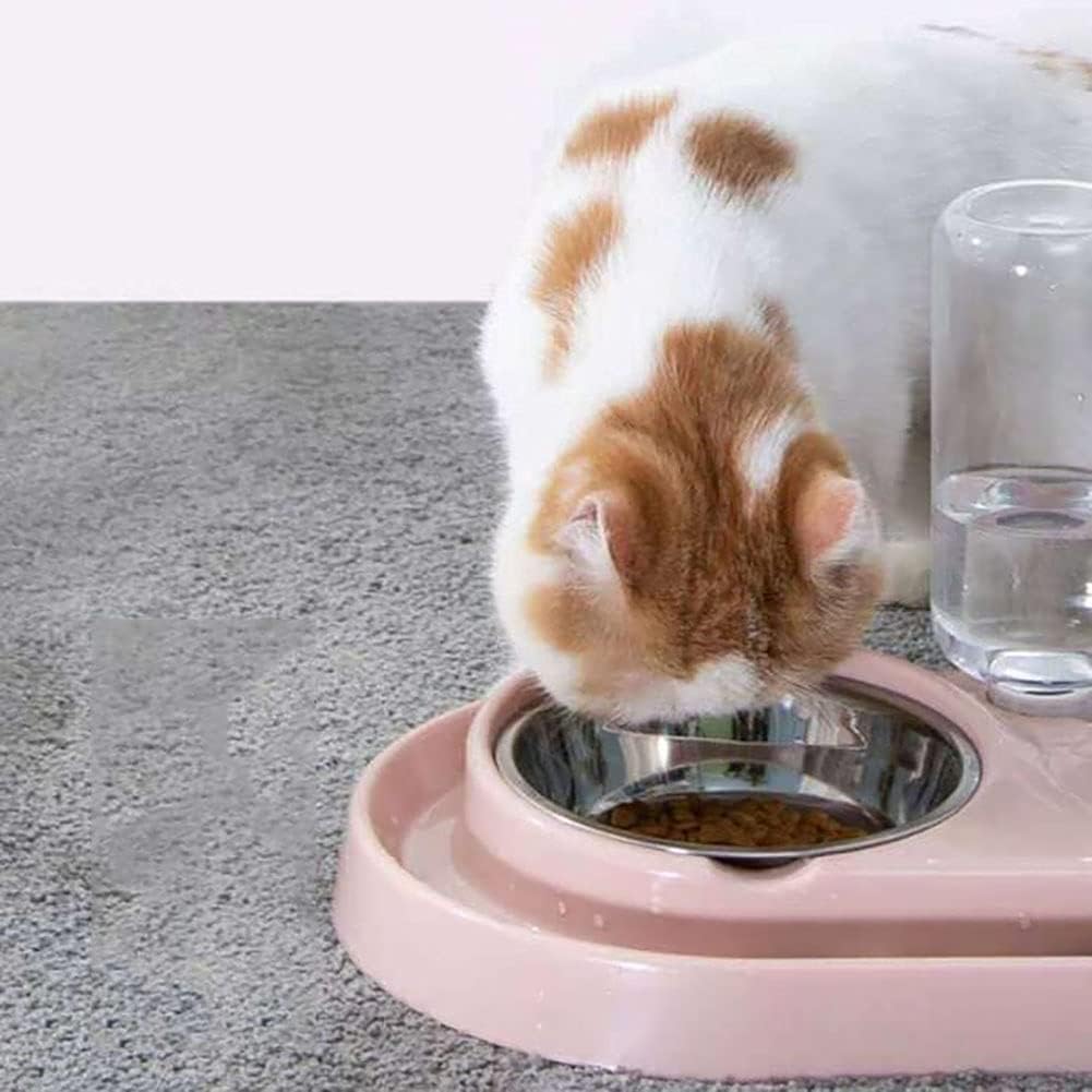 Pet water and food bowl set with automatic water dispenser bottle Detachable stainless steel bowl spill-proof pet feeder