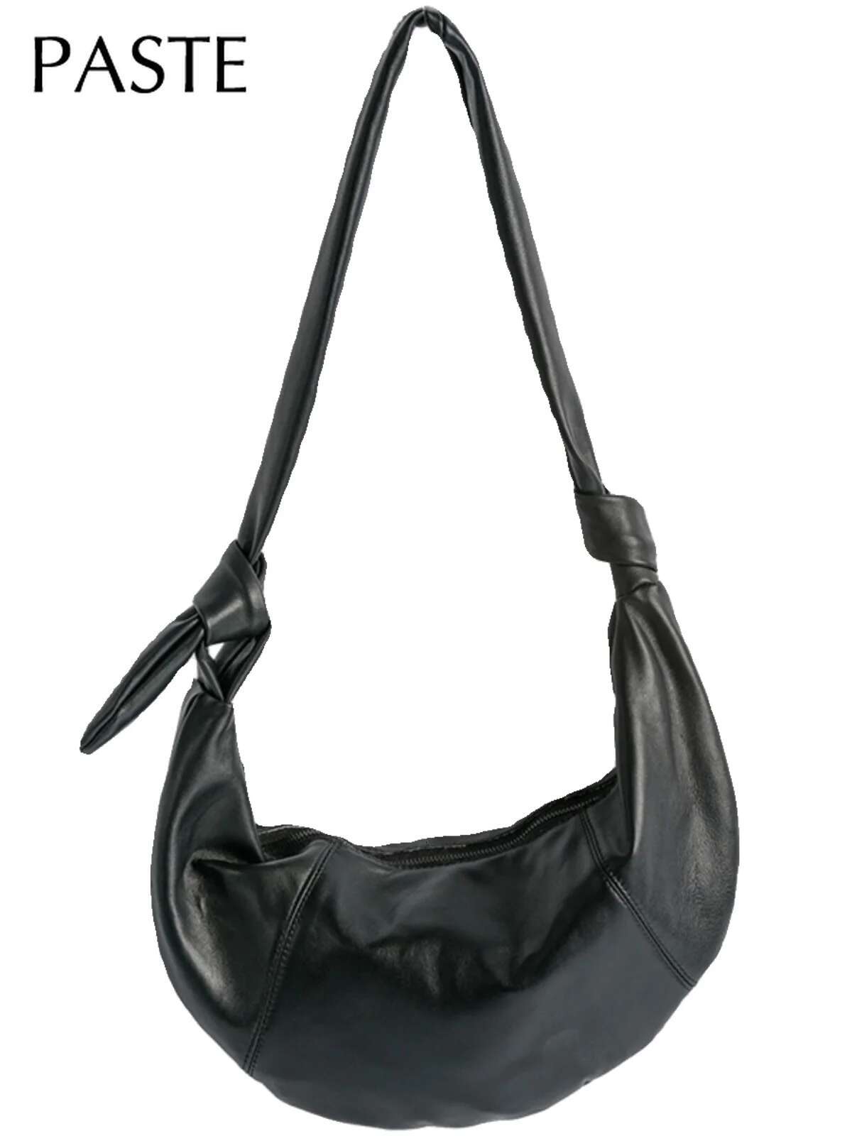 New Original Design Croissants Shape Single Shoulder Glossy Oil Wax Cowhide Leather Women Crossbody Bag Daily Hobo Purse