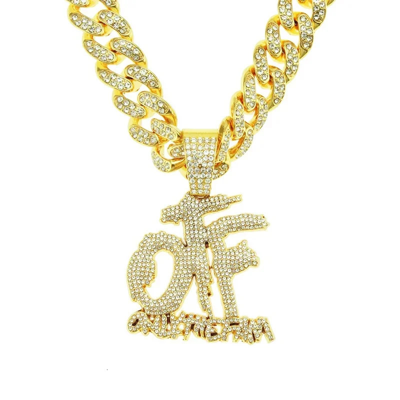 Men Women Hip Hop Iced Out OTF Necklaces With 12mm Cuban Chain Hiphop Letter Pendant Fashion Charm Punk Jewelry 250225