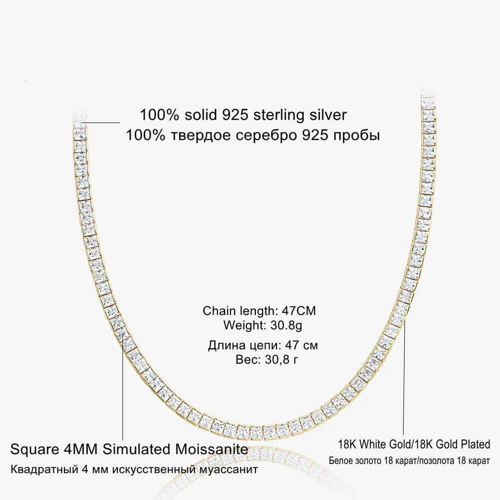 WUIHA Hip Hop Rock Gold Plated 4MM VVS Created Moissanite Tennis Necklace Sterg Sier Jewelry Wholesale Dropshipping