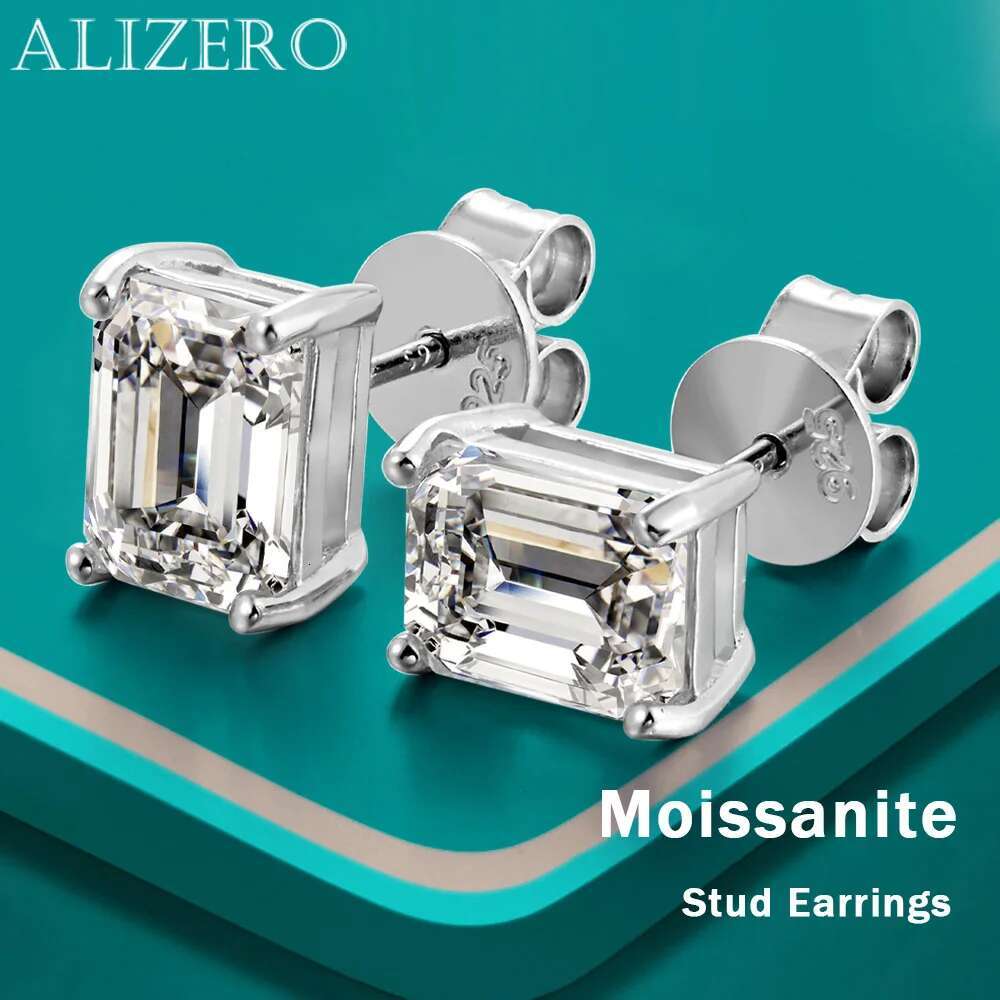 ALIZERO 2 Carat D Color Moissanite Stud Earrings For Women Top Quality 100% S Sterg Sier Sparkg Wedding Fine Jewelry