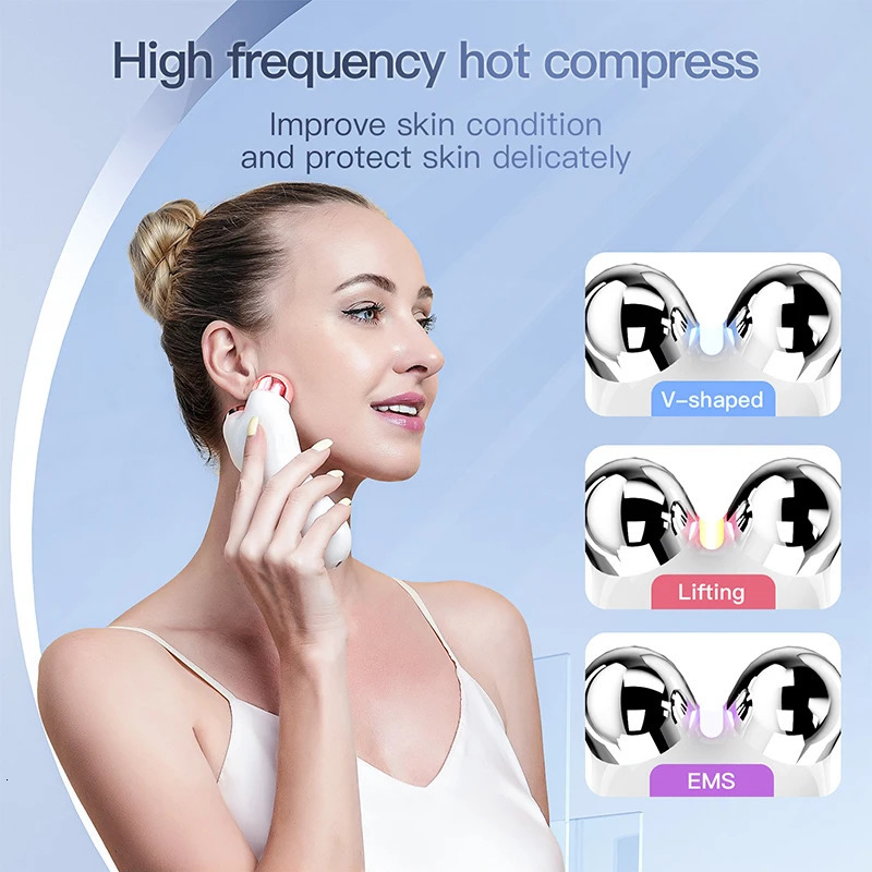 Portable Electric V-Face Lift Roller Massager EMS Microcurrent Sonic Vibration Facial Lifting Skin Tightening Massage Beauty Device 250225