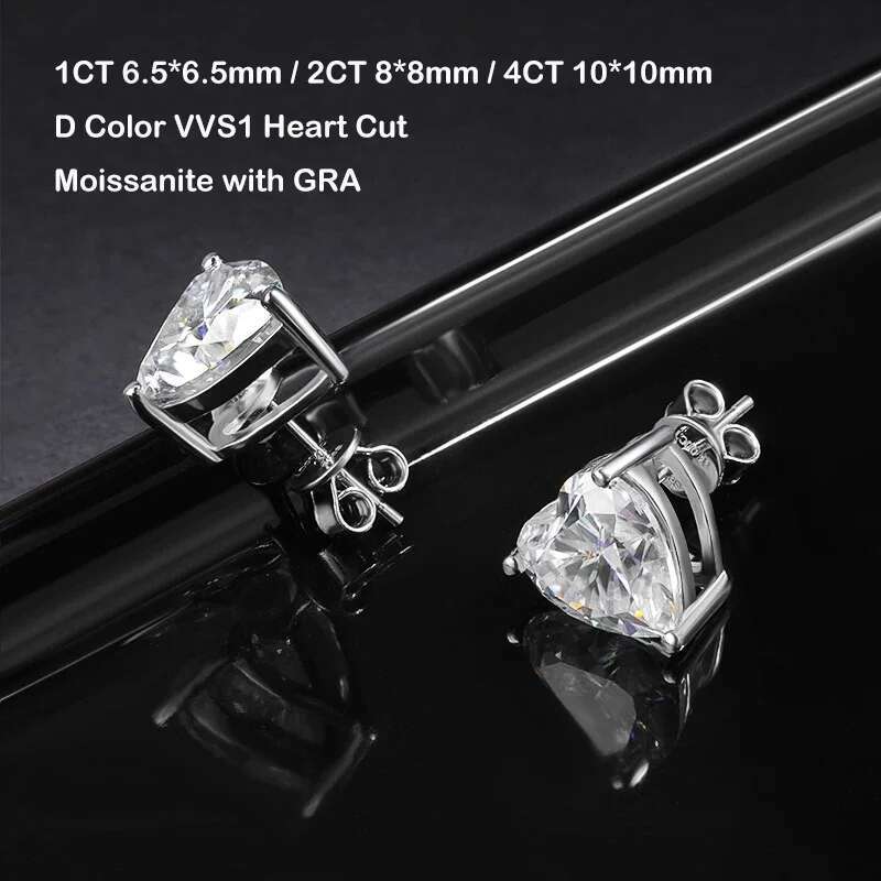 EWYA GRA Certified 1-4CT D Color VVS1 Heart Cut Moissanite Earrings For Women Sier Pass Dia Test Wedding Ear Studs
