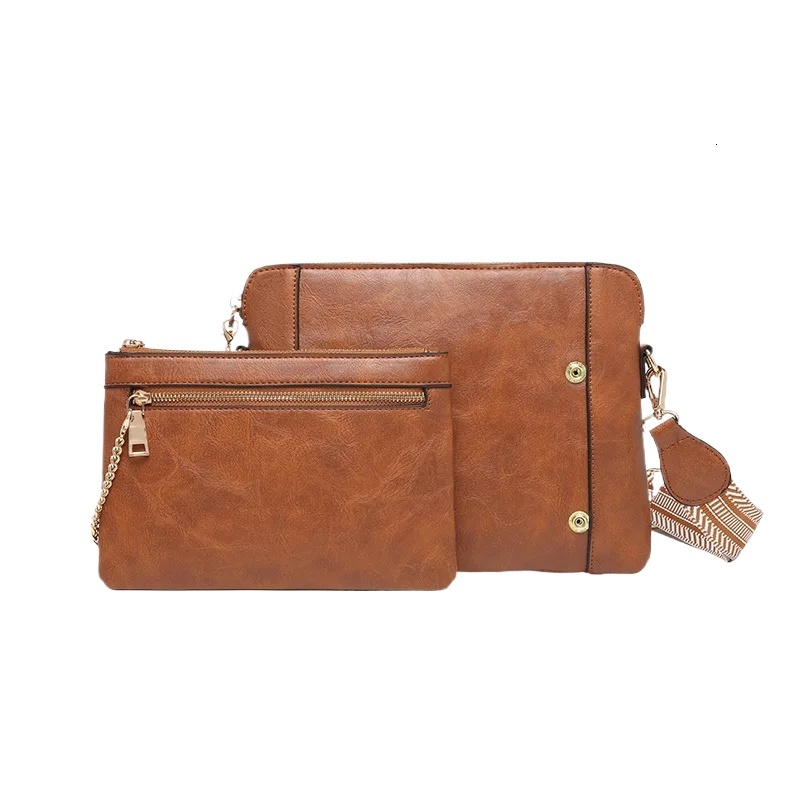 Vintage Multi-Functional Messenger Wide Shoulder Strap Design Women's Detachable Soft Pu Leather Crossbody Bag Solid Color