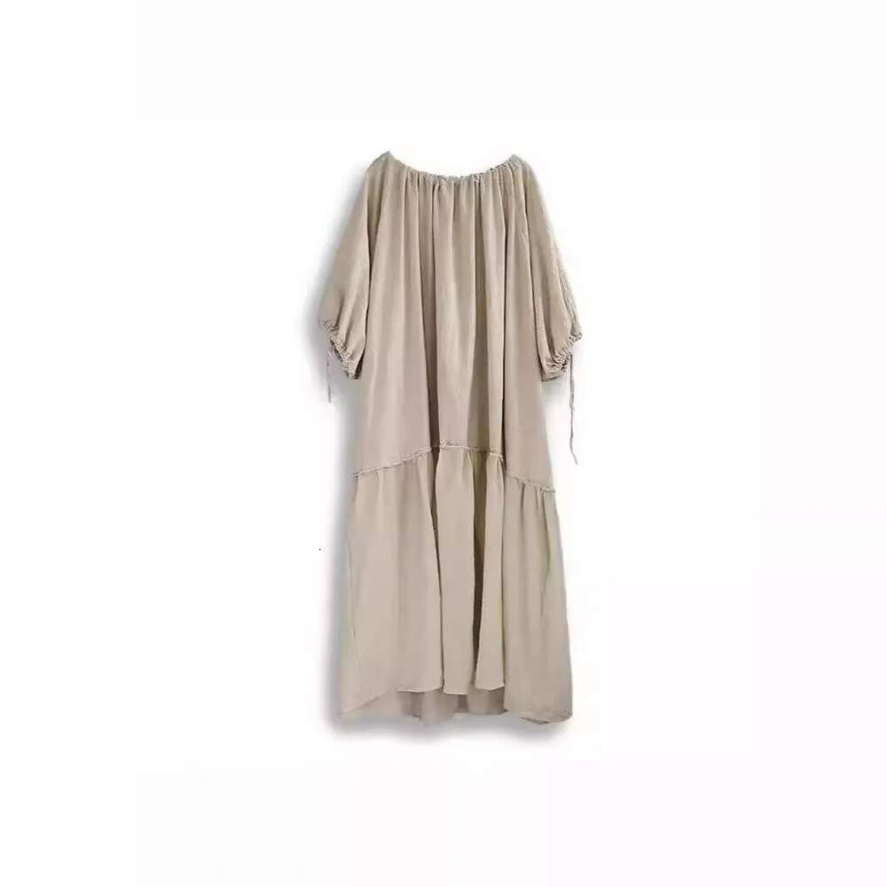 Women's Solid String Cotton En Dress Summer Quality Elegant Short Sleeve O-Neck Patchwork Maxi Haruku Plus Size Vestidos