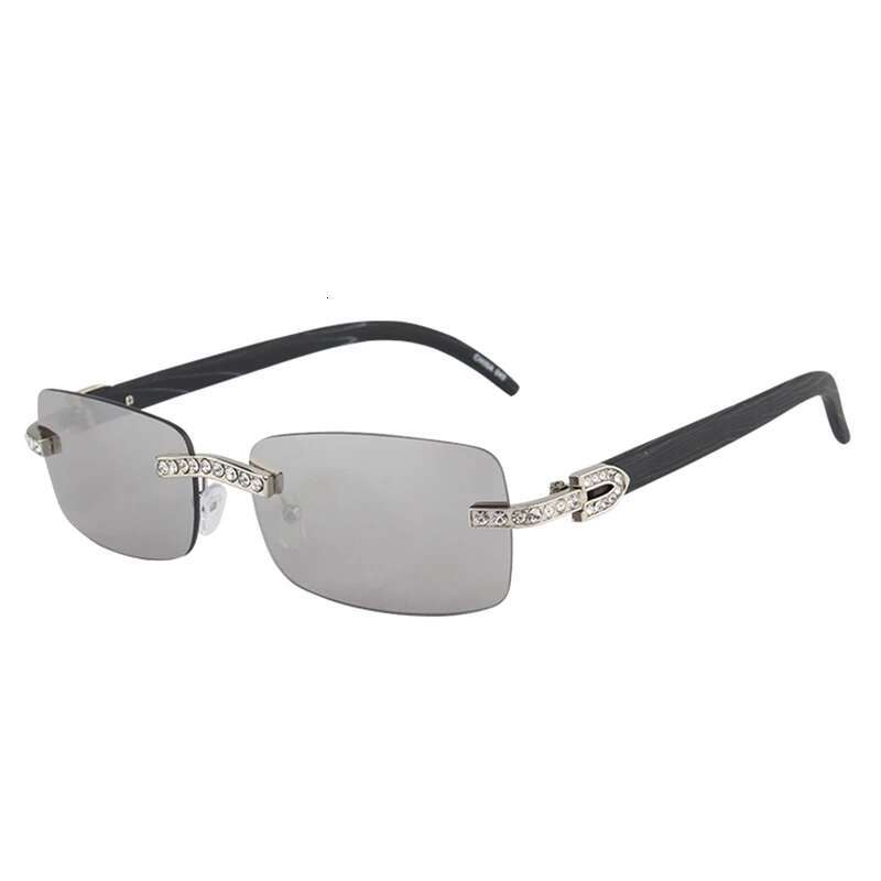 KENBO 2024 Vintage Rimless Rectangle Sunglasses for Women Men Sun Glasses Fashion Crystal Wood Eyewear Shades UV400