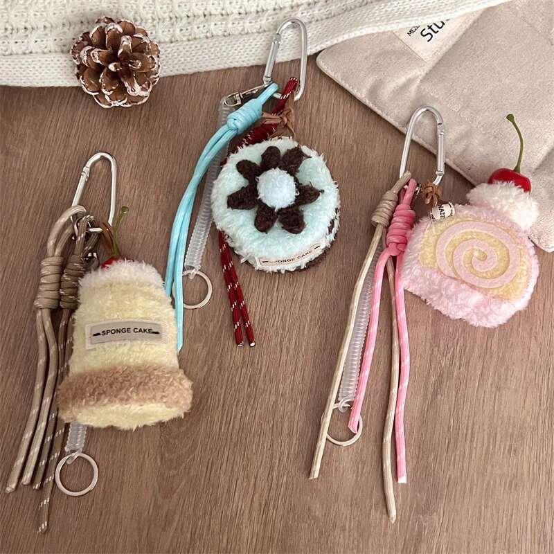 Retro Cake Key Chain Stereo Milk Tea/Sand/Cake Plush Couple Lovely Schoolbag Decoration Pendant