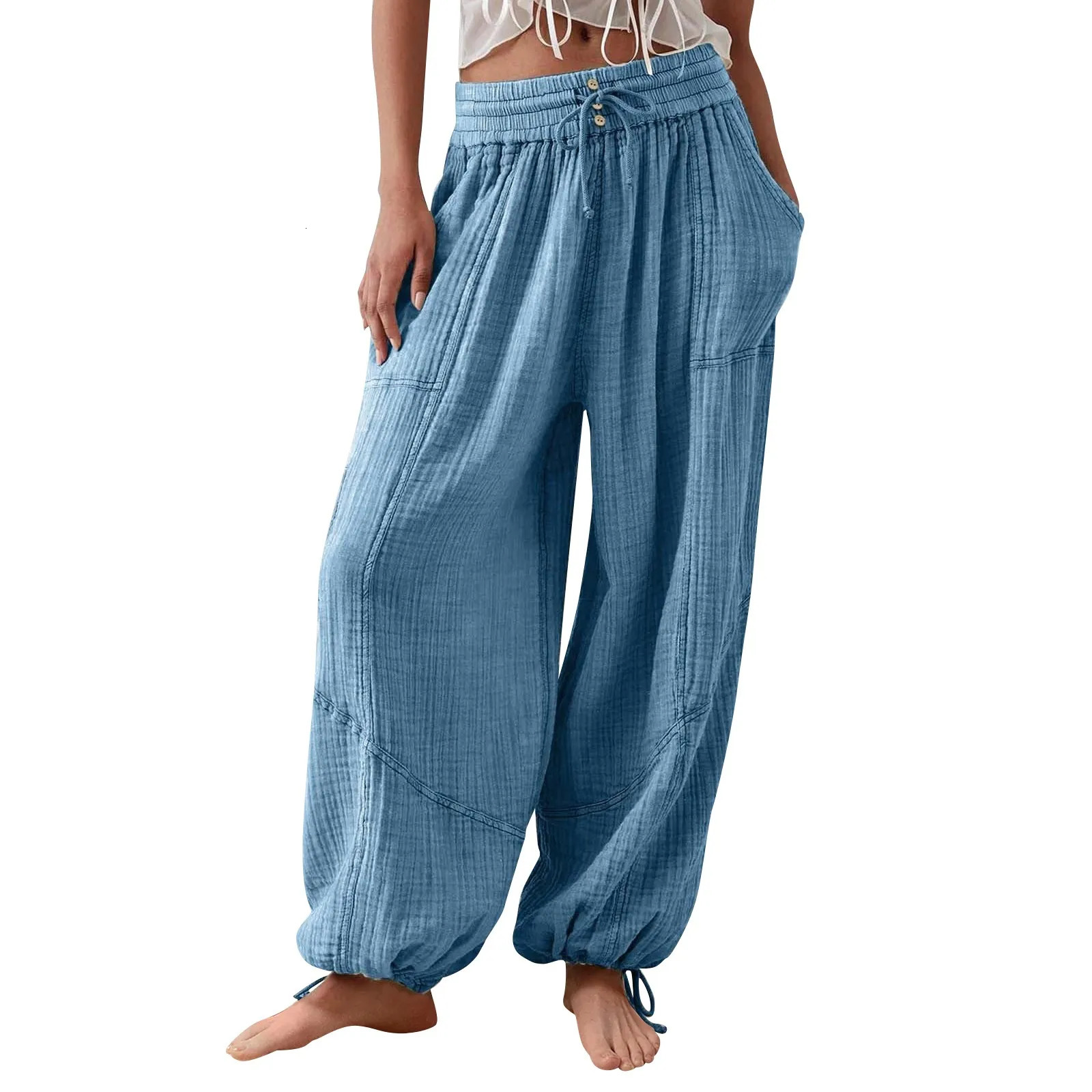 Loose Lantern Pants WomenS Solid Color Drawstring Wide Leg Pants Elastic Waistband Casual Pants Oversized Sports Pants For Wome 250226