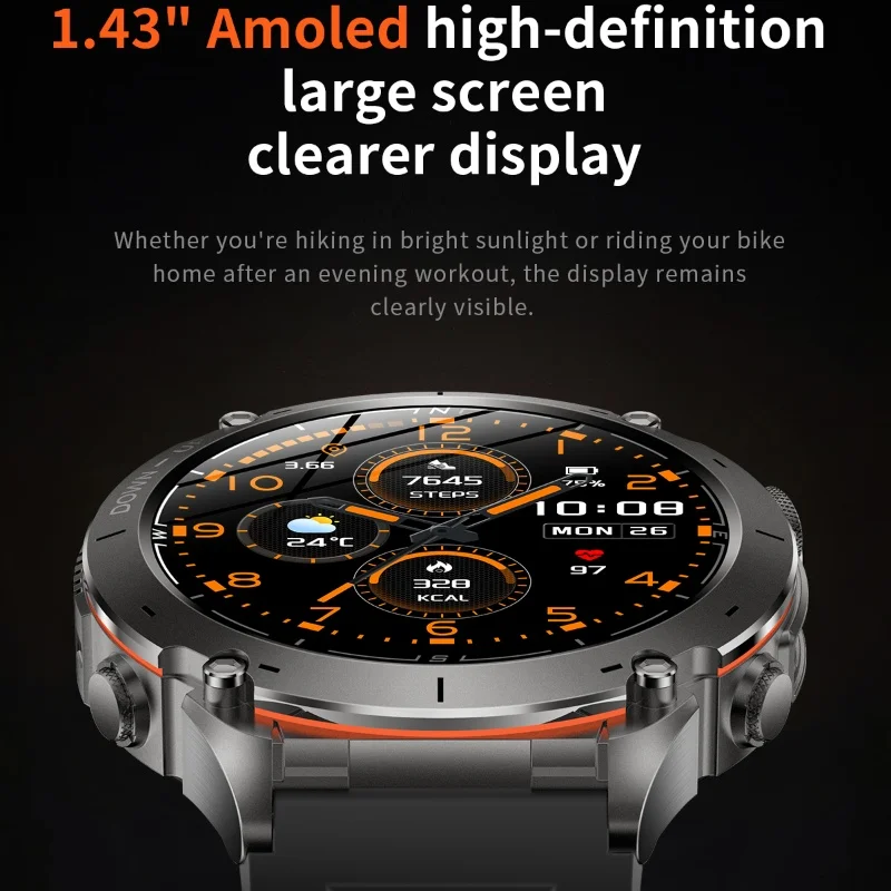 New Outdoor Sports GPS Smart Watch with Flashlight 1.43'' Amoled 730mAh 30M Waterproof Heart Rate Blood Pressure Men Smartwatch