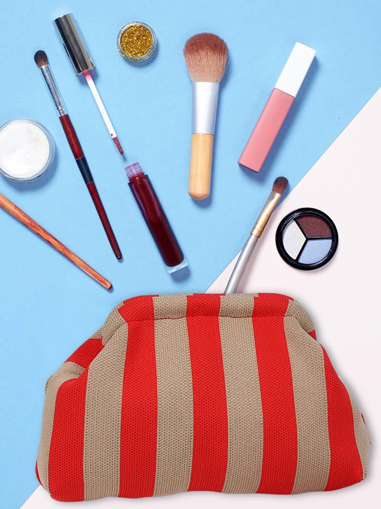 Women Knitted Clutch Purse Contrast Color Knit Stripe Purse Knitting Dumpling Clutch Woven Bag for Female 250224