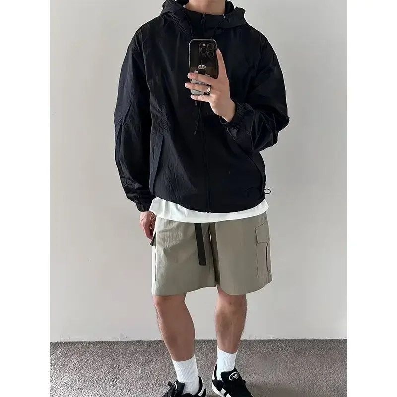 Summer Hooded Jacket Men Outdoor Quick Dry Sun-Protective Sport Windbreaker Ultra Light Jackets Casual Breathable Loose Coat 250225