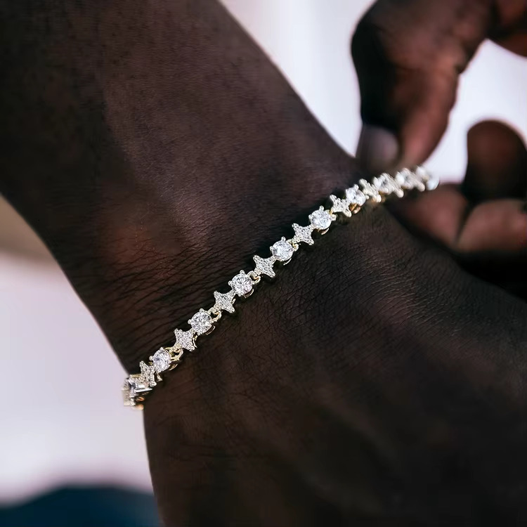 Fine Hip Hop Jewelry Handmade HIgh Quality 6mm Sterg Sier Round Moissanite Dia Star Tennis Bracelet