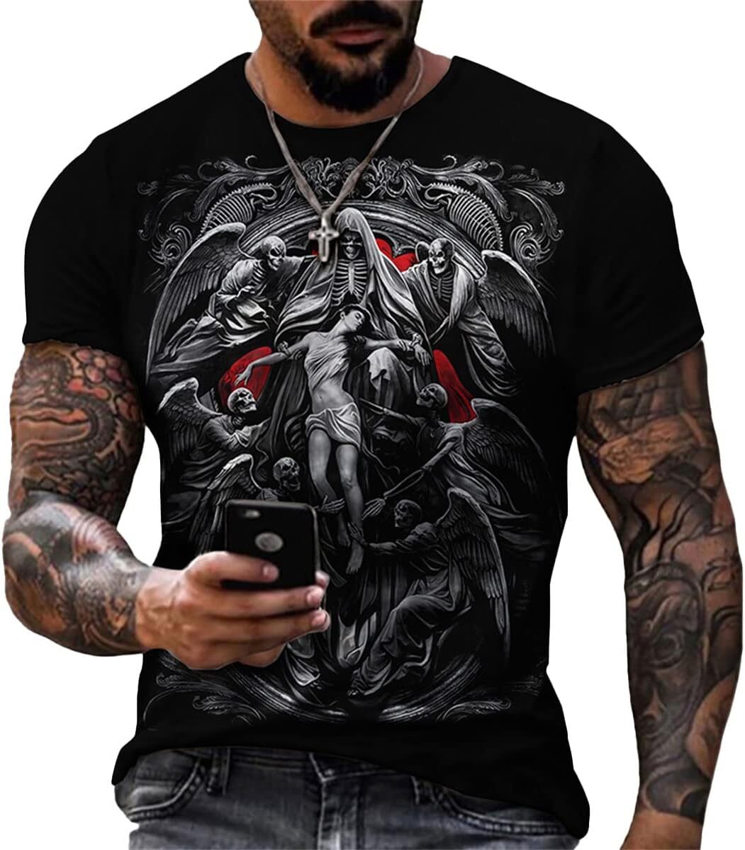 Mens T shirt Men's Street Skull Muscle Short Sleeve Print Personality Fashion Fashion Casual tops summer clothes cool