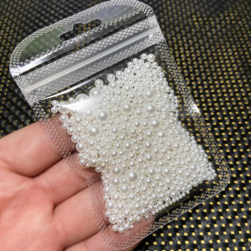 2001200pcsbag Pearls White Nail Beads Half Round Mixed Size Beige Flatback For DIY Manicure Decoration Bead 250217