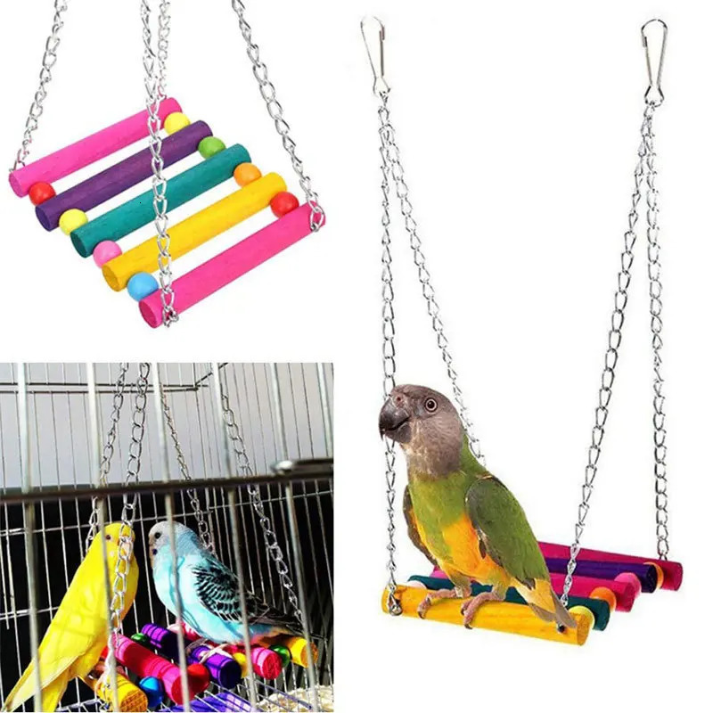 13Pcs Bird Cage Toys for Parrots Wood Birds Swing Reliable Chewable Bite Bridge Wooden Beads Shape Parrot Toy Bird Toys 250226