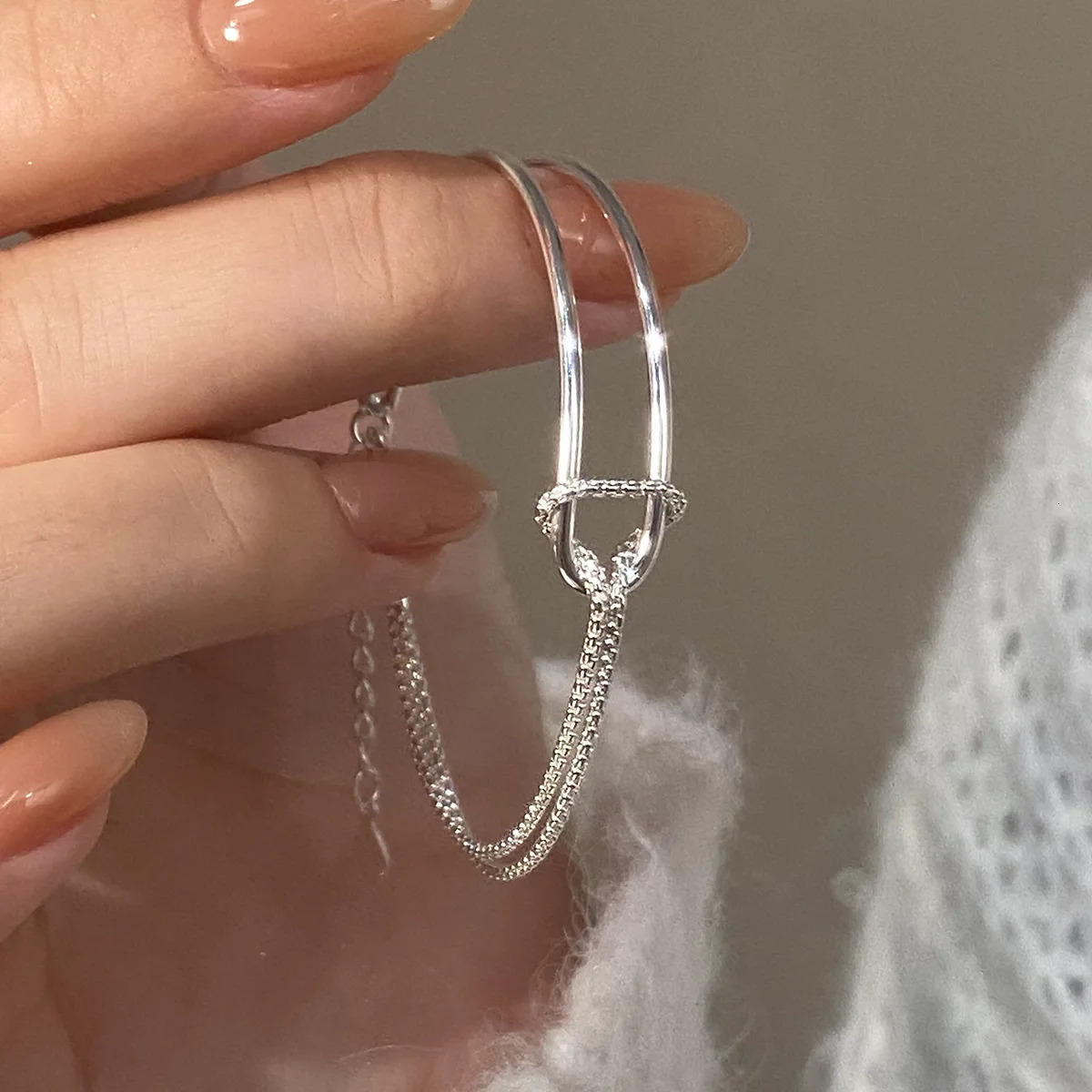 16cm-17cm Womens Silver 925 Bracelet Double Chain Bracelet Womens Gift Knot Bracelet 925 Silver Layer Bracelet 250226
