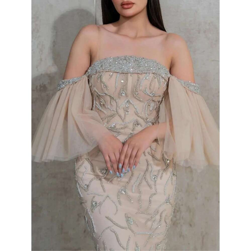 Intrigued Off-the-Shoulder 2025 Charming Evening Sequins Lace Tail Custom Stylish Party Zipper Back Prom Dress