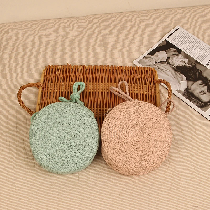 Summer Round Straw Bag For Women Woven Handmade Shoulder Bag Travel Rattan Beach Bag Casual Style Crossbody Bag Handbag Purs 250224