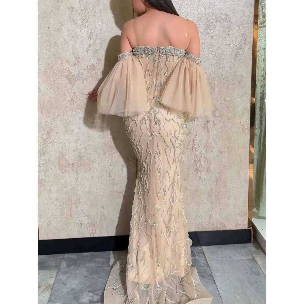 Intrigued Off-the-Shoulder 2025 Charming Evening Sequins Lace Tail Custom Stylish Party Zipper Back Prom Dress