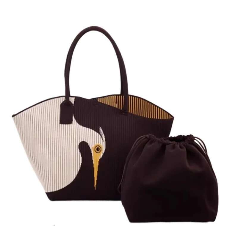Original Designer Tote Bag Women Trend Fashion Chic Contrasting Knitted Animal Prints Handbag With Drawstring Interior Pocket