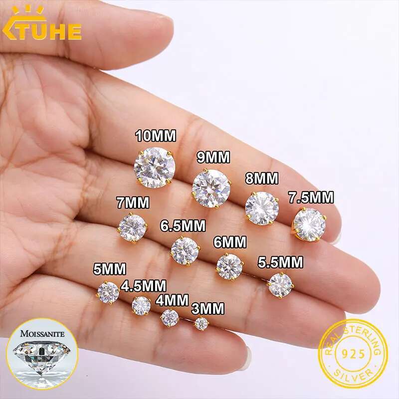 TUHE Unisex Classic Round Moissanite Earring For Jewelry 5MM/6MM/7/MM Sier Fashion Earrings Women Gift