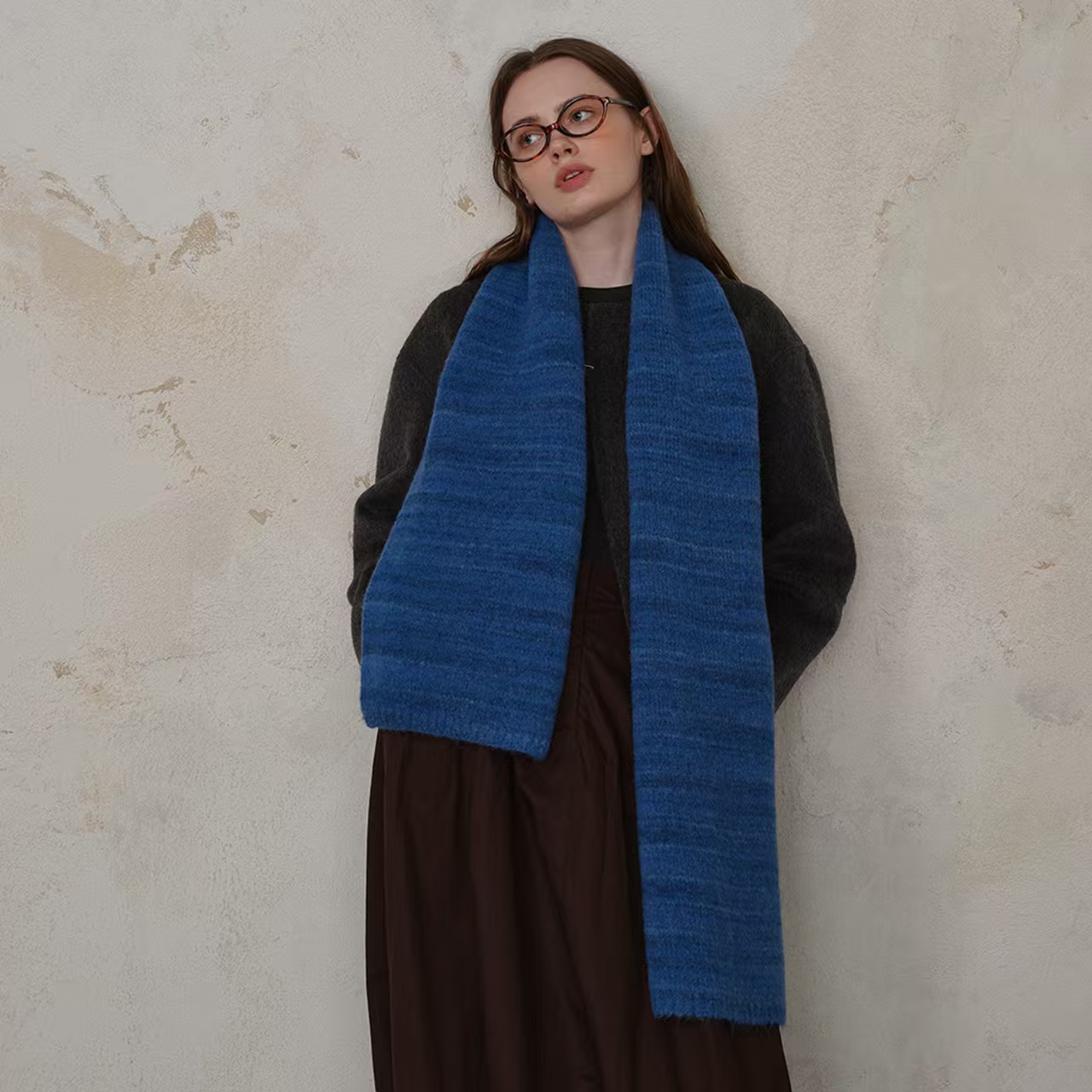 K010 Japanese and Korean retro gradient wool blended knitted scarf for men and women in autumn and winter, soft and warm, wool neck scarf