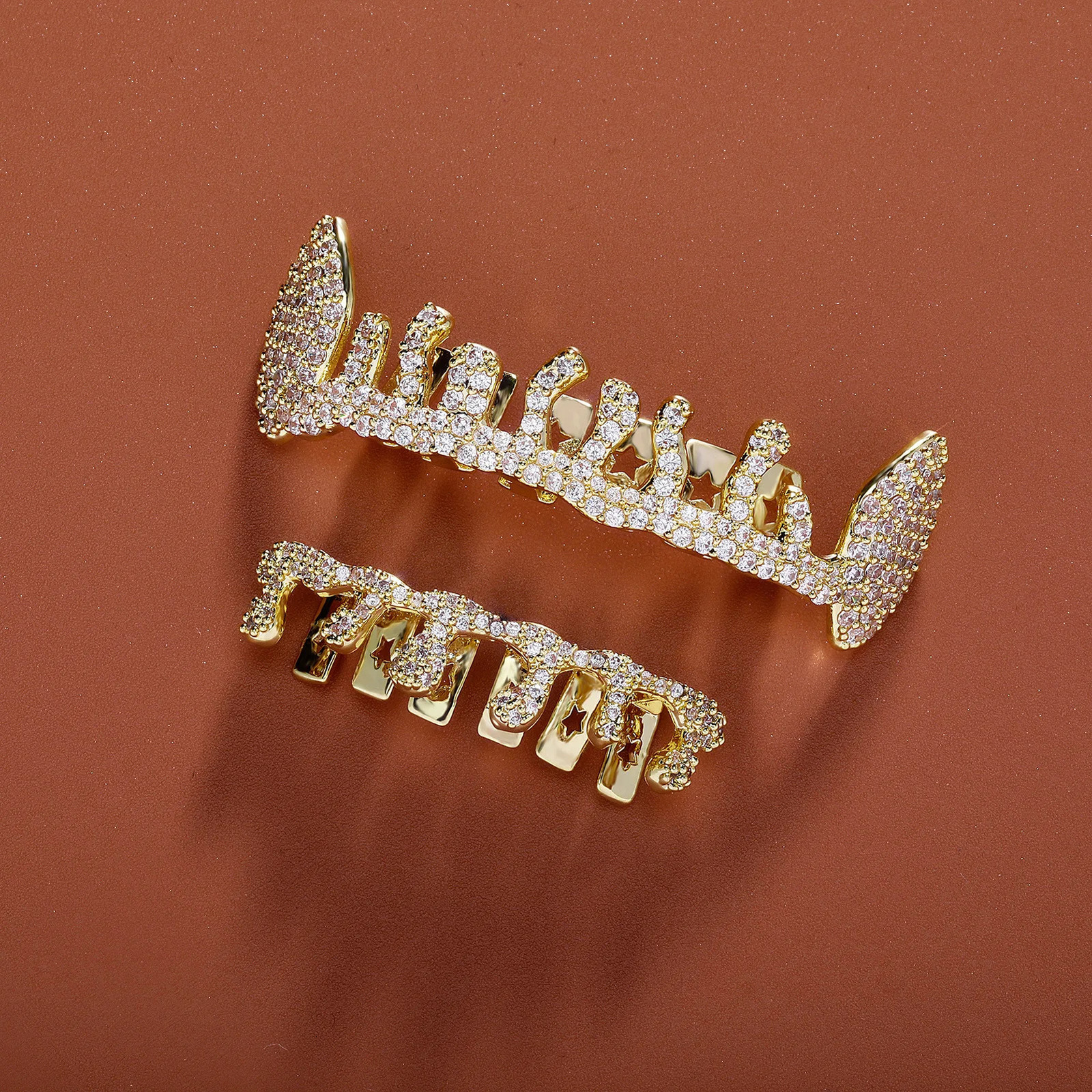 Water Drop Full Zircon Iced Out Teeth Hip Hop Top Bottom Grills Dental Mouth Punk Teeth Caps Cosplay Party TG106 250220