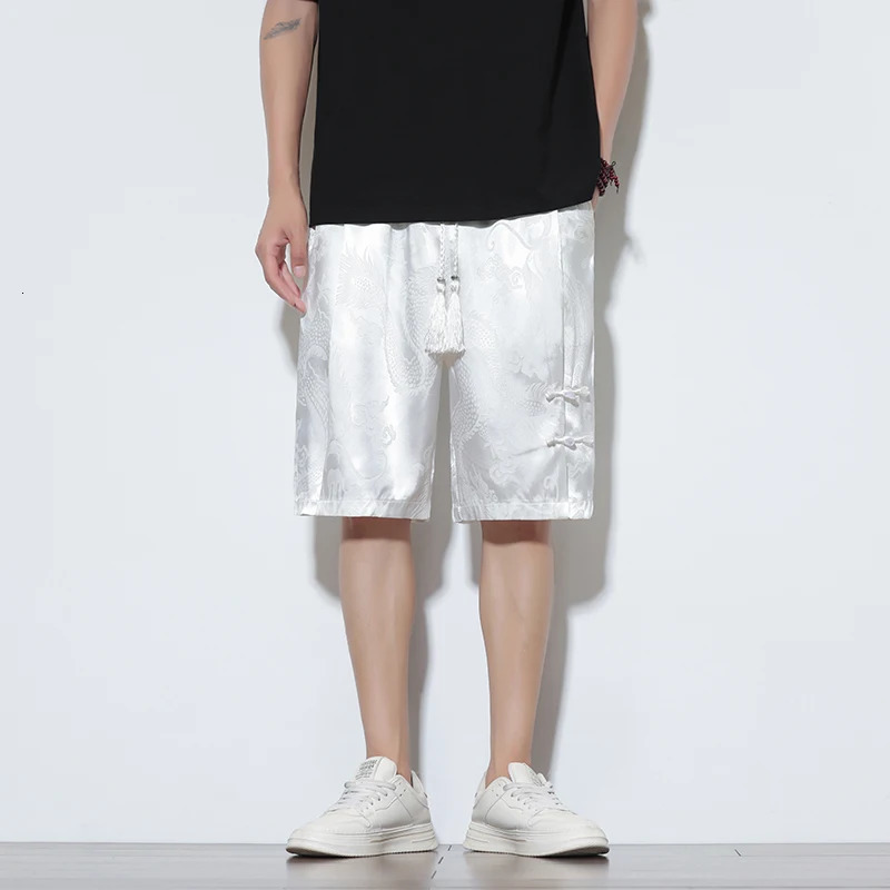 2024 Chinese Style Mens Solid Color Shorts Lightweight Dragon Pattern Beach Men Jogging Sport Black 250214