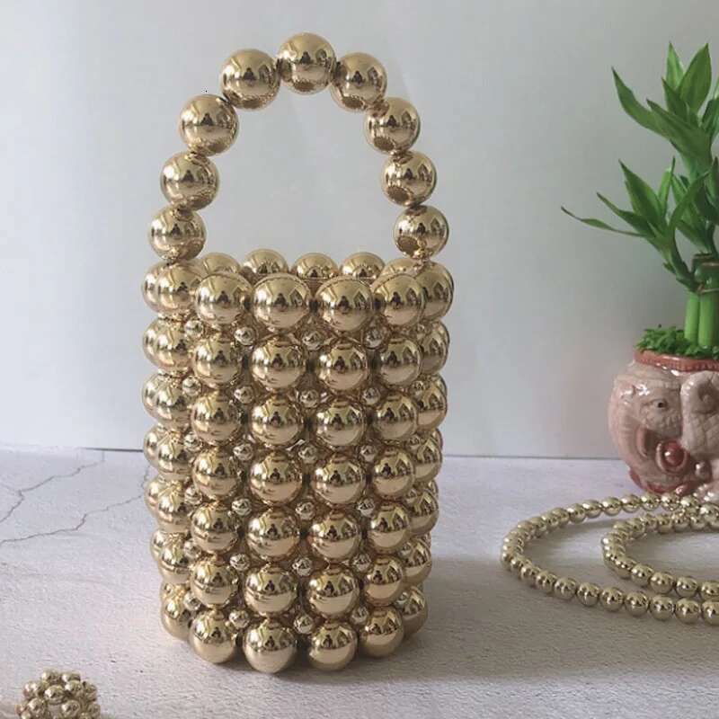 Handmade Beaded Bucket bags designer handbags Colored Pearl Pen Holder Handbag Wedding Bride Bag