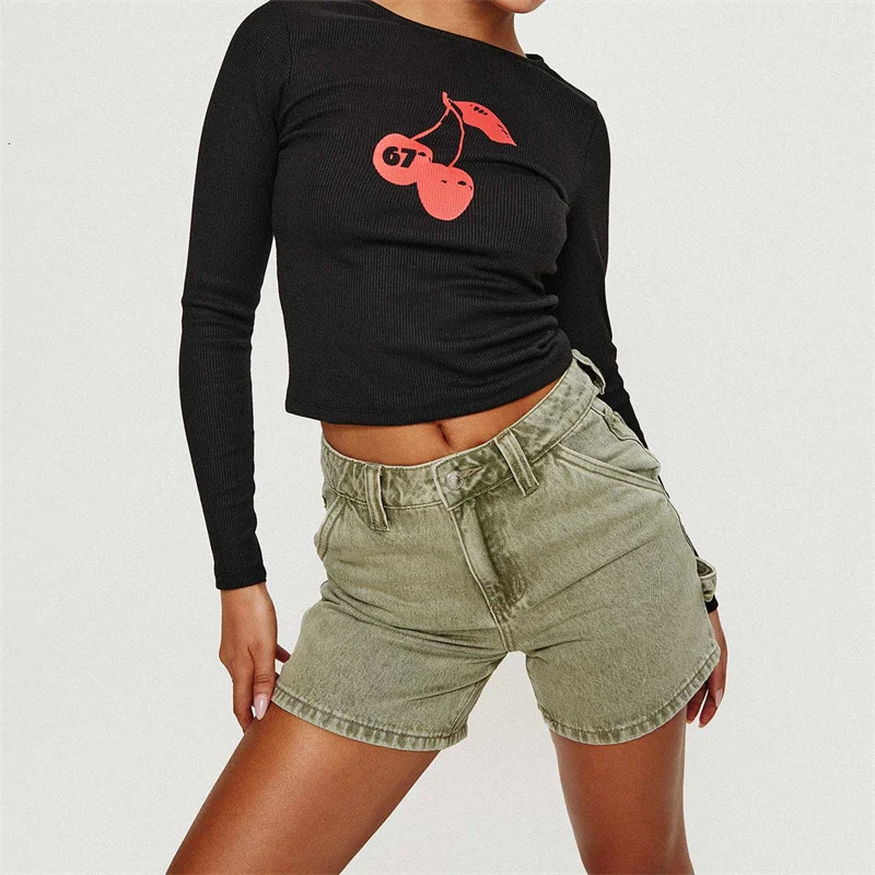 Y2k Women Jean Shorts High Waisted Carpenter Denim Shorts with Pockets Trendy Fashion Summer Shorts 250226