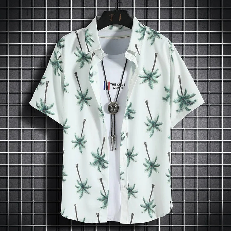 Hawaiian beach shirts Mens short-sleeved casual shirts Seaside vacation quick-drying clothes Loose floral tops 250226