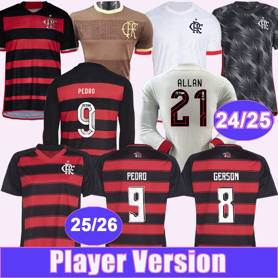 24 25 Flamengo Player Mens Soccer Jerseys Long Sleeve PEDRO GABI L. ORTIZ L. ARAUJO DE ARRASCAETA Home Away 3rd 25 26 home Football Shirts