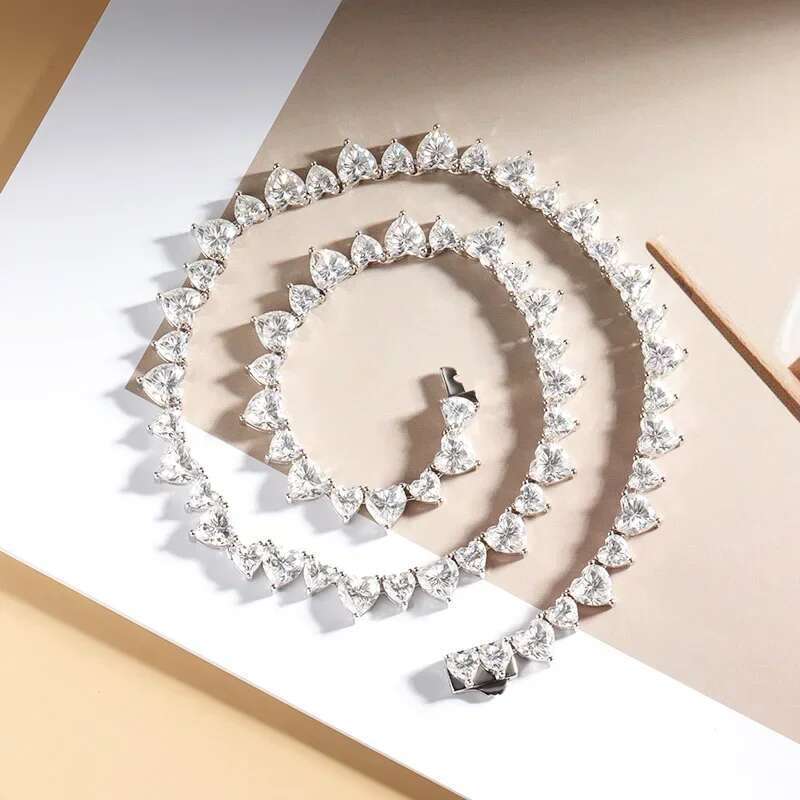 NKHOG Full Heart Cut Moissanite Tennis Necklace Sterg Sier Plated Women Neck Chain Wedding Gift Jewelry Certificate