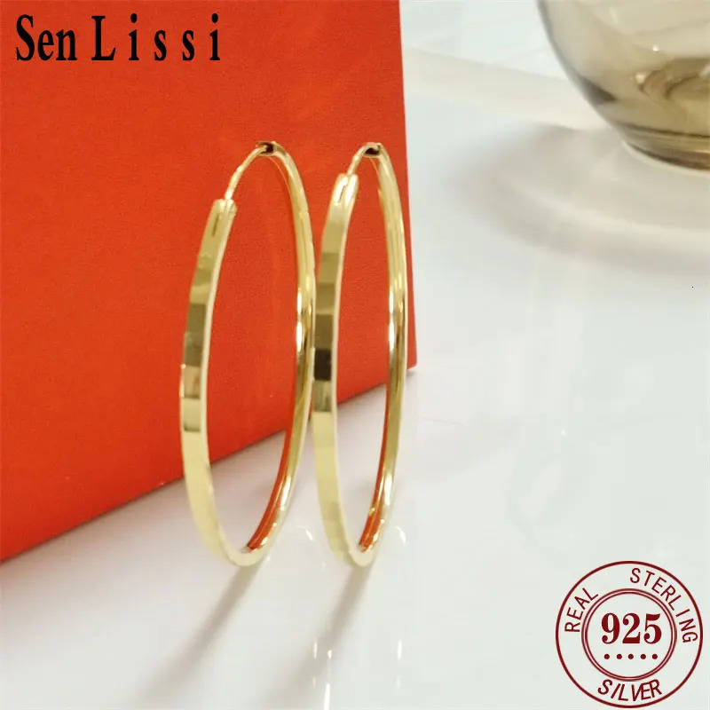 Senlissi Fashion Gold Plated Hoop Earrings For Women 925 Sterling Silver Fashion Earring 3/4/5/6CM 250225