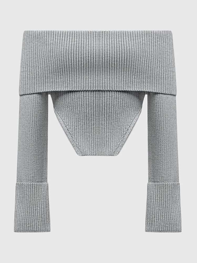 Solid Slimming Knitting Sexy Sweaters For Women Slash Neck Long Sleeve Cold Shoulder Temperament Sweater Female New