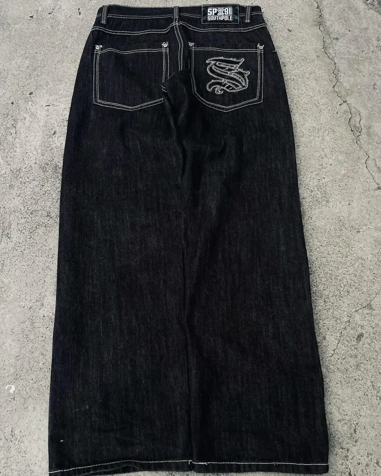 Y2K Jeans Southpole American Retro Gothic Graphic Embroidery Baggy Jeans Mens Harajuku Hip-Hop Wide-Leg Pants Street Wear 250222