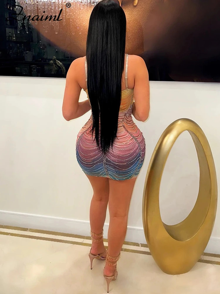 Znaiml Elegant Rhinestone Halter Spaghetti Strap Mini Dress Women Sexy Night Club Bodycon Evening Birthday Prom Vestidos 250225