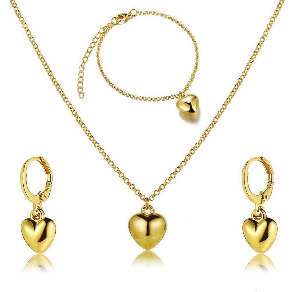 New Peach Heart Jewelry Creative Love Necklace Earrings Bracelet Three piece Set