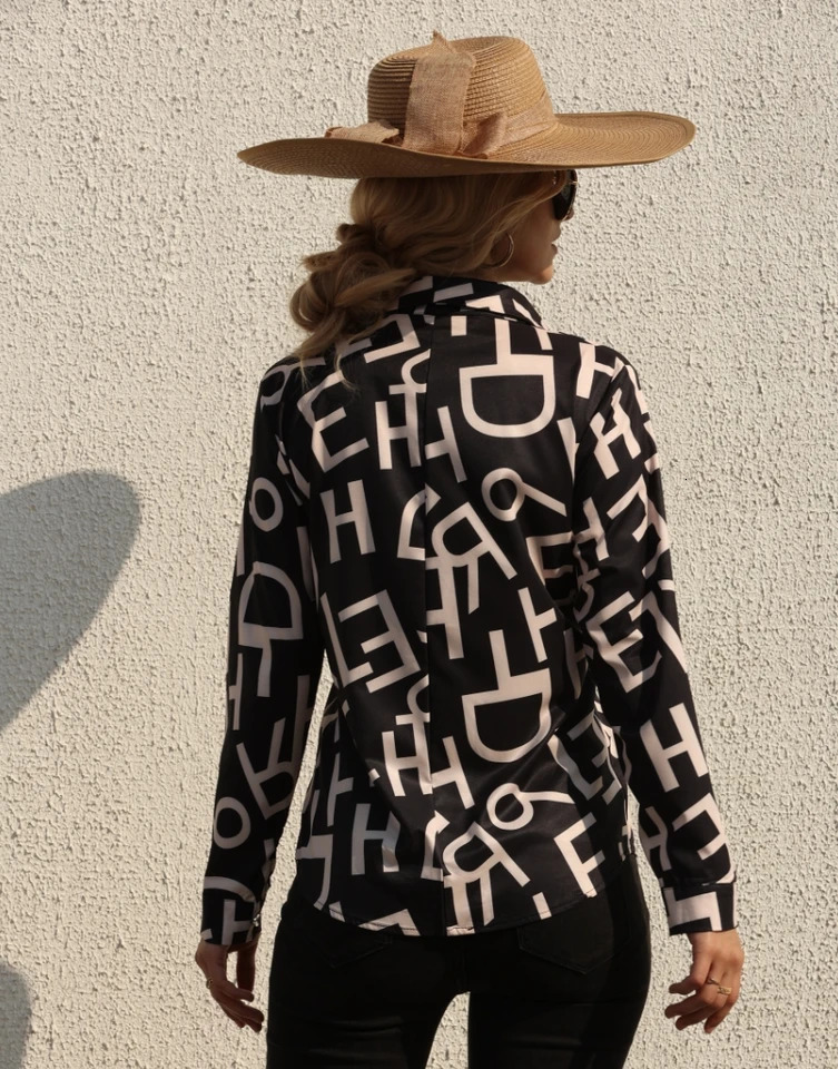 Elegant Womens Fashion Blouse SpringSummer Digital Print Shirt Slim Fit Office Female Tops 250225