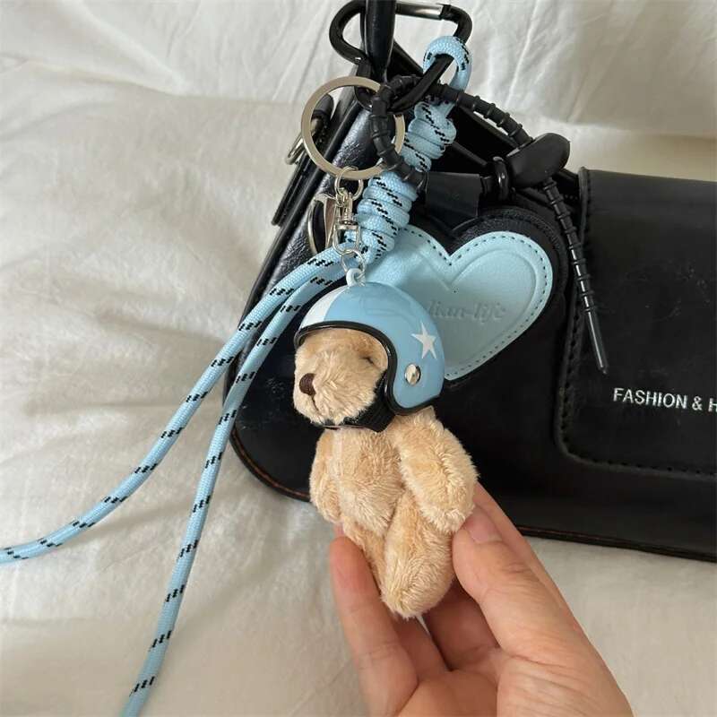 Cute Electric Car Bear Key 2024 New Trend Dahund Handing Plush Toy Girls School Bag Pendant