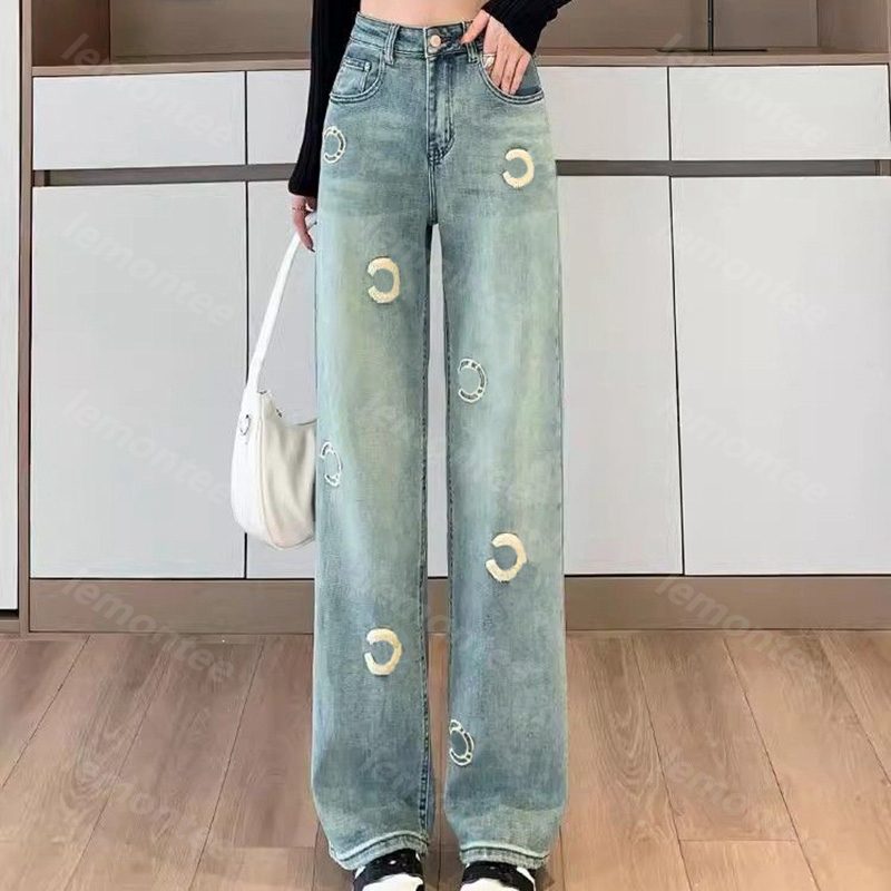 Design Embroidered Plush Jeans Woman Designers Straight Pant Slim Wide Leg Jean Trousers -8 Top Quality Denim Pants DPD2502269 Free s