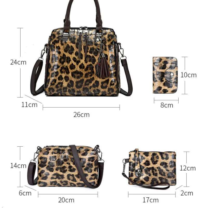 4Pcs Handbags Women Designer Large Capacity Shoulder Stone Pattern PU Leather Crossbody Bags Sac A Main Femme Leopard Bag